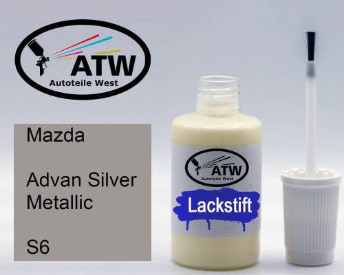 Mazda, Advan Silver Metallic, S6: 20ml Lackstift, von ATW Autoteile West.